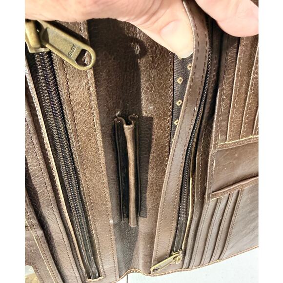 Cowhide Leather Checkbook/long wallet Turq/metallic hair on hide western boho - Picture 5 of 7